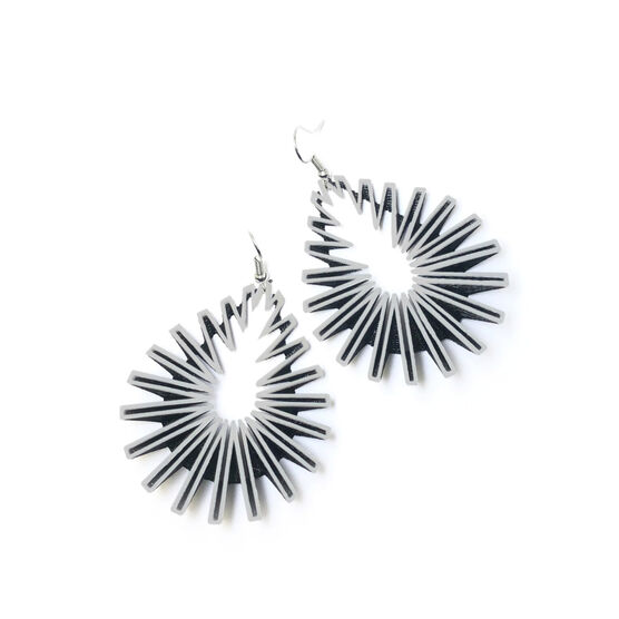 Grey and black 3D printed drop earrings